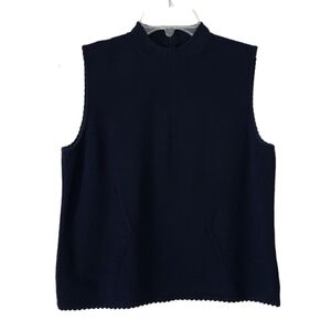 St. John Santana Knit Dark Blue‎ Mock Neck Tank Top Size Small